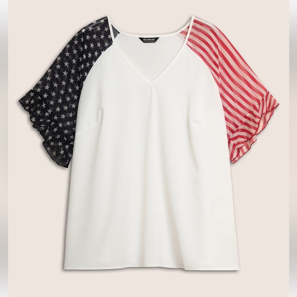 Bloomchic Star & Striped Ruffles Raglan Sleeve Blouse - Picture 8 of 8